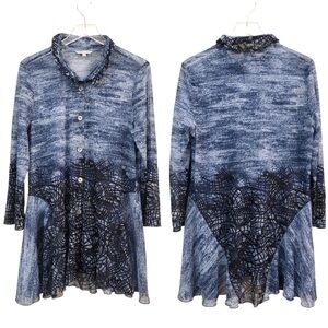 John Mark | Mesh Roll Tab Long Sleeve Blue Tunic Top Cardigan Large Coastal